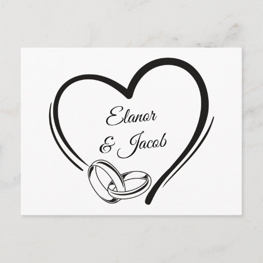 Moderne minimalistische hart bruiloft paar ring briefkaart (Voorkant)
