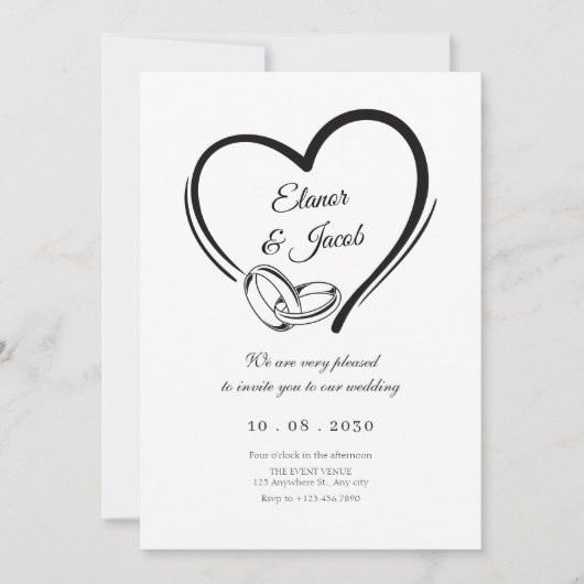 Moderne minimalistische hart bruiloft paar ring kaart (Voorkant)