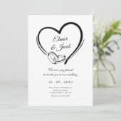 Moderne minimalistische hart bruiloft paar ring kaart (Staand voorkant)