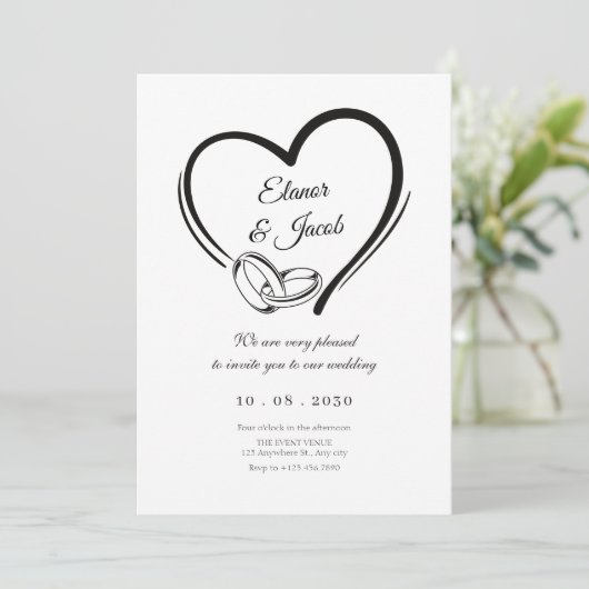 Moderne minimalistische hart bruiloft paar ring kaart (Staand voorkant)