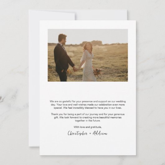 Moderne minimalistische hart script bruiloft bedankkaart (Achterkant)