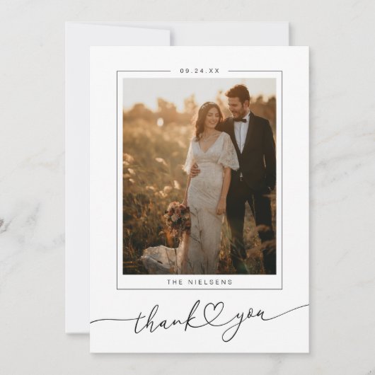 Moderne minimalistische hart script bruiloft bedankkaart (Voorkant)