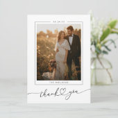 Moderne minimalistische hart script bruiloft bedankkaart (Staand voorkant)