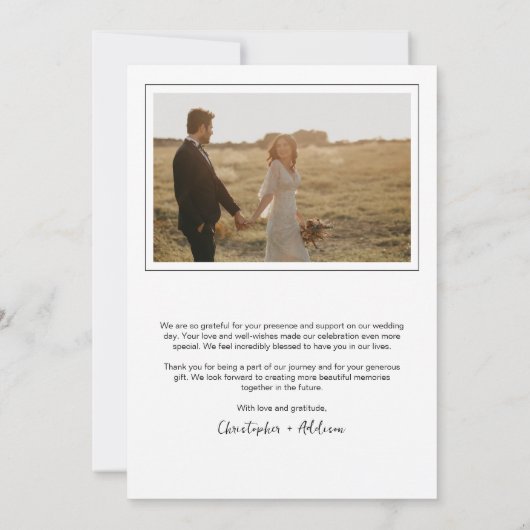 Moderne minimalistische hart script bruiloft bedankkaart (Achterkant)