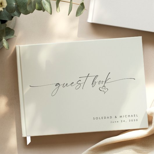 Moderne Minimalistische Hart Script Trouwdag Gastenboek