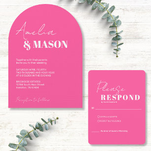 Moderne Minimalistische Heet Roze en Witte Boog Br Kaart