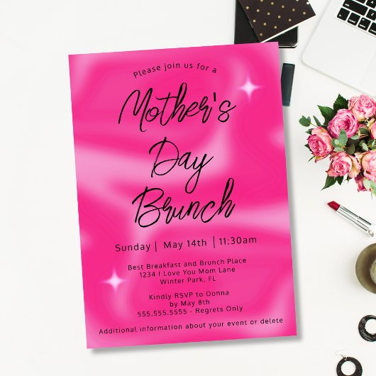 Moderne Minimalistische Heet Roze Moederdag Brunch Kaart