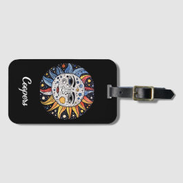 Moderne minimalistische hemelzon maan monogram bagagelabel