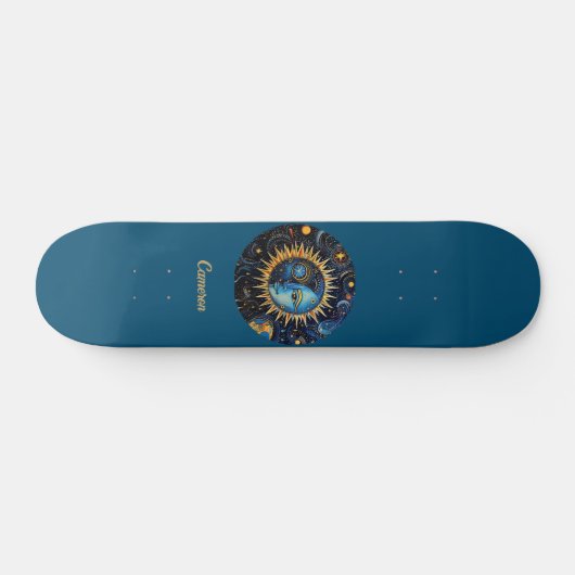 Moderne minimalistische hemelzon maan monogram persoonlijk skateboard (Horizontaal)