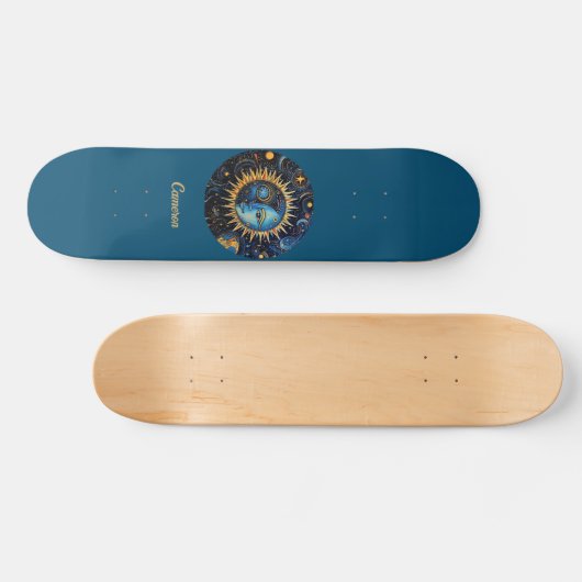 Moderne minimalistische hemelzon maan monogram persoonlijk skateboard (Horizontaal)