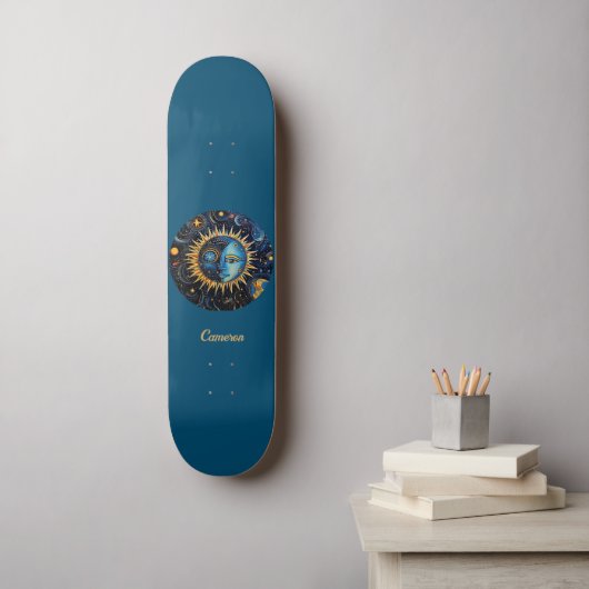 Moderne minimalistische hemelzon maan monogram persoonlijk skateboard (Muurkunst)
