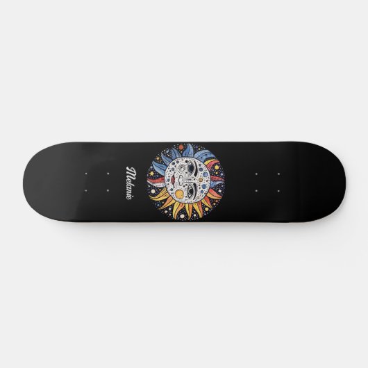 Moderne minimalistische hemelzon maan monogram persoonlijk skateboard (Horizontaal)