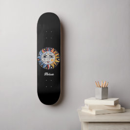 Moderne minimalistische hemelzon maan monogram persoonlijk skateboard