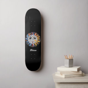 Moderne minimalistische hemelzon maan monogram persoonlijk skateboard