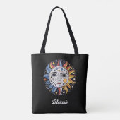 Moderne minimalistische hemelzon maan monogram tote bag (Achterkant)