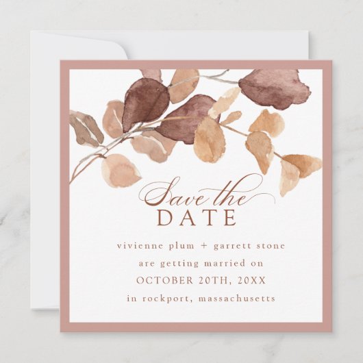 Moderne Minimalistische Herfstbladeren Save the Da Date (Voorkant)