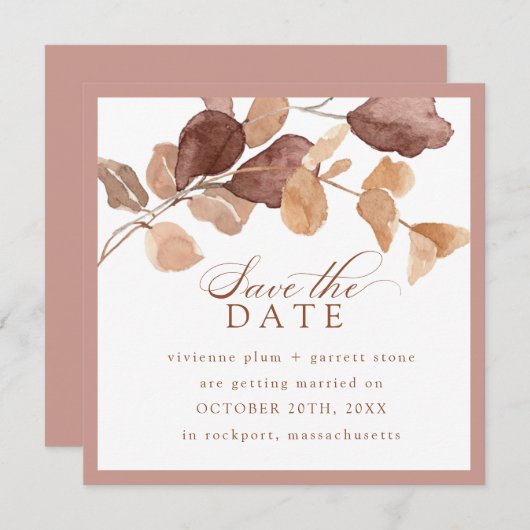 Moderne Minimalistische Herfstbladeren Save the Da Save The Date (Voorkant / Achterkant)