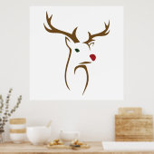 Moderne minimalistische hertenlijn kunst Kerstmis Poster (Keuken)