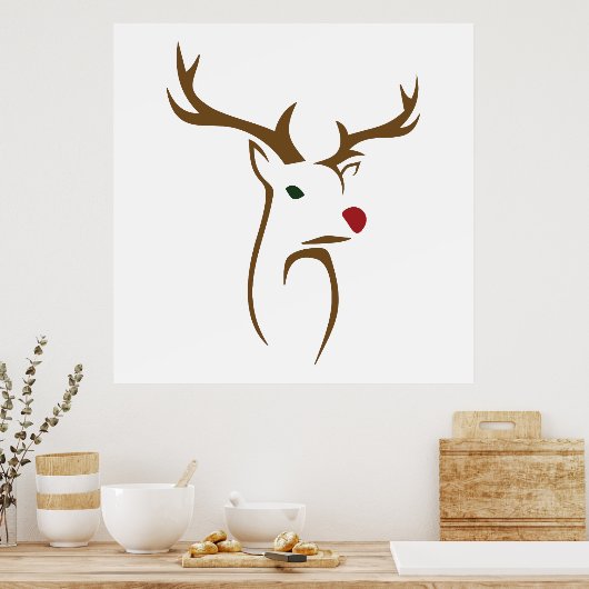 Moderne minimalistische hertenlijn kunst Kerstmis Poster (Keuken)