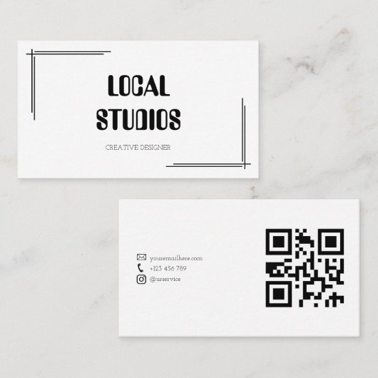 Moderne Minimalistische Hoekframe QR-code Visitekaartje (Voorkant / Achterkant)