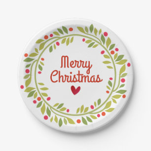 Moderne minimalistische Holly Wreath Kerstmis Papieren Bordje
