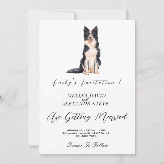 Moderne minimalistische hond foto bruiloft kaart (Voorkant)