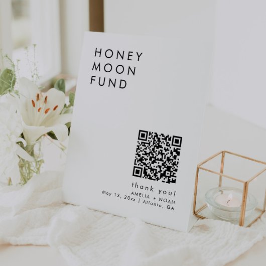 Moderne Minimalistische Honeymoon Fund QR-code Reclamebord Met Voetstuk