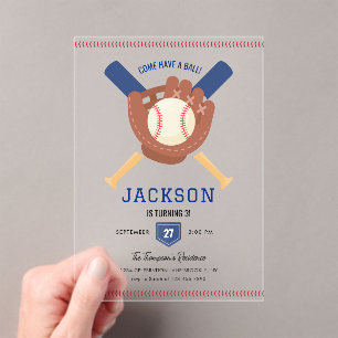 Moderne Minimalistische Honkbal Batter Op Verjaard Acryl Uitnodigingen