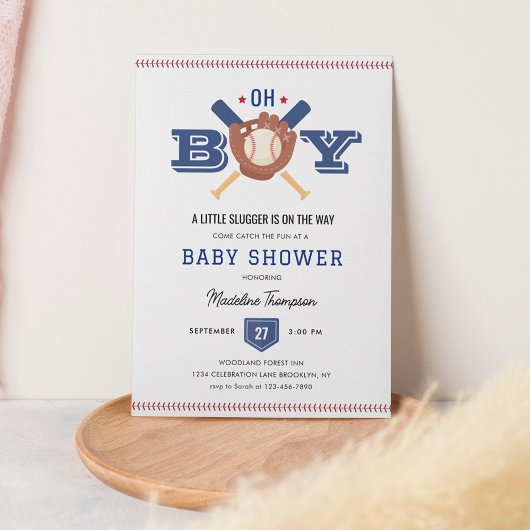 Moderne minimalistische honkbal oh boy Baby shower Kaart