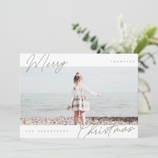 Moderne minimalistische horizontale vrolijke kerst feestdagenkaart (Staand voorkant)