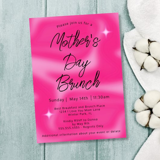 Moderne minimalistische hot pink Moederdag brunch Kaart