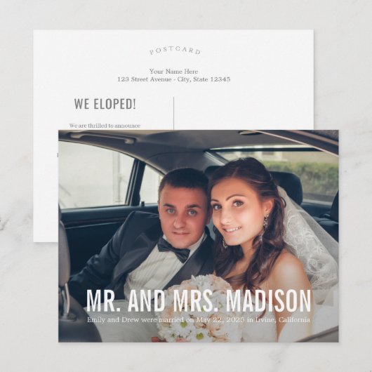 Moderne minimalistische huwelijksaankondiging briefkaart (Voorkant / Achterkant)