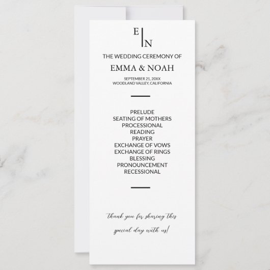 Moderne Minimalistische Huwelijksprogramma (Voorkant)
