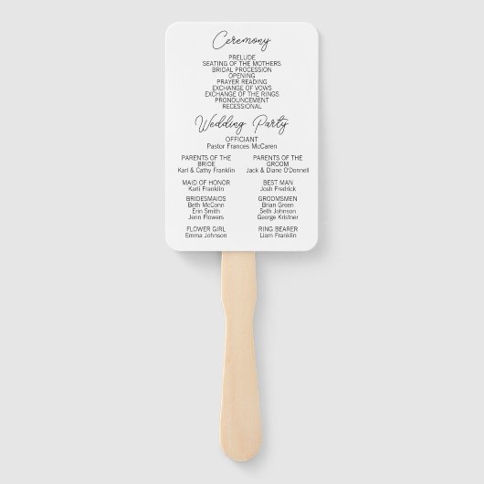 Moderne Minimalistische Huwelijksprogramma Waaiers (Achterkant)