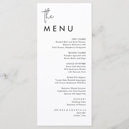 Moderne minimalistische huwelijksreceptie dank u & menu (Voorkant)