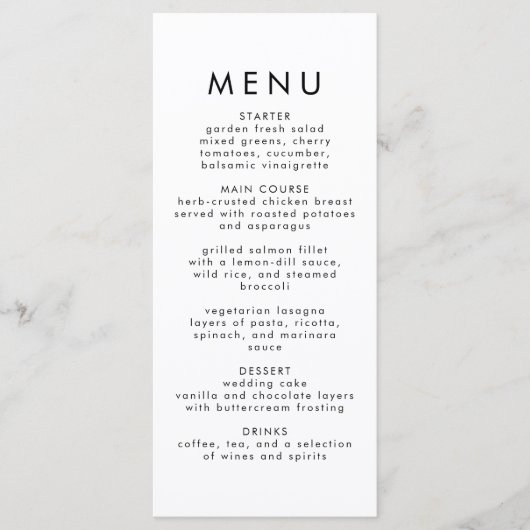 Moderne minimalistische huwelijksreceptie Menu (Voorkant)