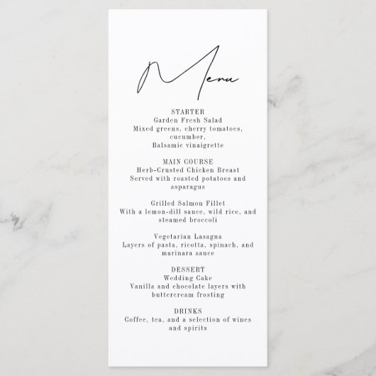 Moderne minimalistische huwelijksreceptie Menu (Voorkant)