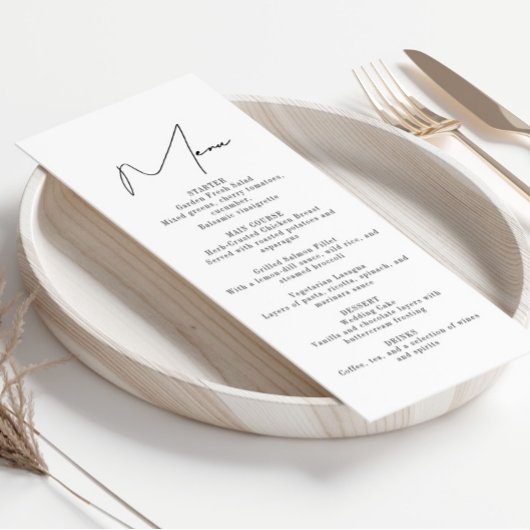 Moderne minimalistische huwelijksreceptie Menu