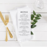 Moderne minimalistische huwelijksreceptie Menu<br><div class="desc">Dit is een modern huwelijksmenu met een minimalistische lay-out en een uniek lettertype. Alle kleuren zijn bewerkbaar. // Voor overeenkomende design, zoek "HARLOW" in de Sincerely By Nicole Zazzle winkel. * Als u van dit ontwerp houdt maar het niet beschikbaar voor iets ziet u zoekt, gelieve te contacteren me op...</div>