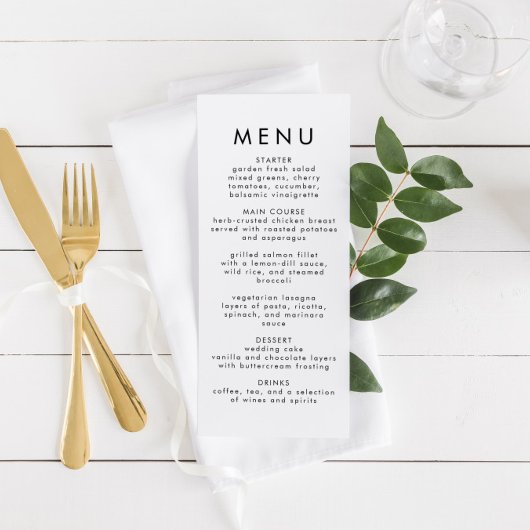 Moderne minimalistische huwelijksreceptie Menu