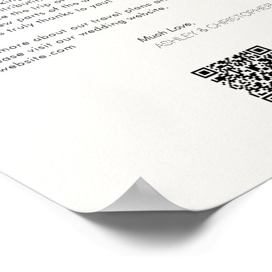 Moderne minimalistische huwelijksreis fonds bruilo poster (Hoek)