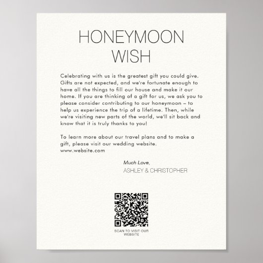 Moderne minimalistische huwelijksreis fonds bruilo poster (Voorkant)