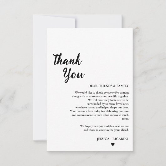 Moderne minimalistische huwelijkstafel Dank u kaar Bedankkaart (Voorkant)