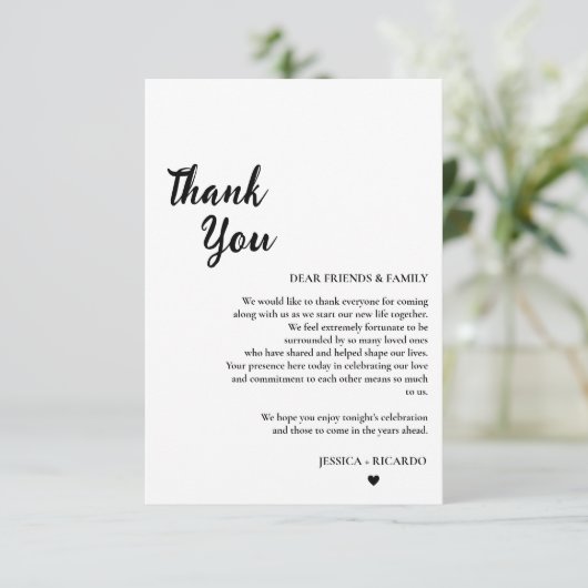 Moderne minimalistische huwelijkstafel Dank u kaar Bedankkaart (Staand voorkant)
