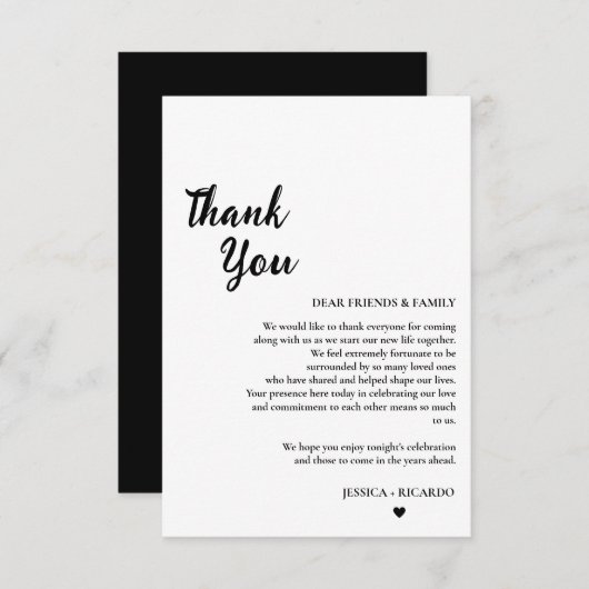 Moderne minimalistische huwelijkstafel Dank u kaar Bedankkaart (Voorkant / Achterkant)