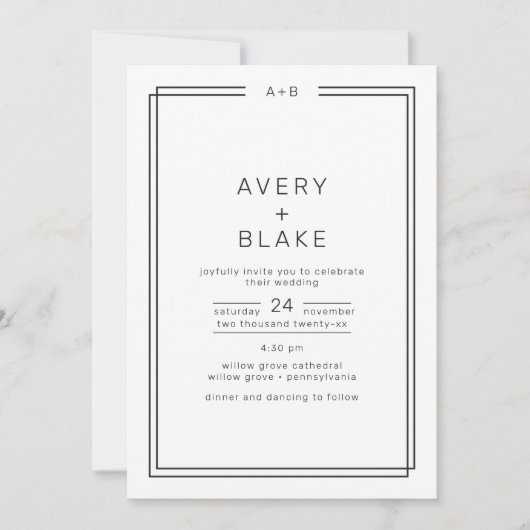 Moderne minimalistische huwelijksuitnodiging / AVE Kaart (Voorkant)