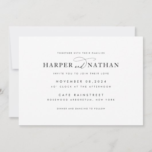 Moderne minimalistische huwelijksuitnodiging met f kaart (Achterkant)