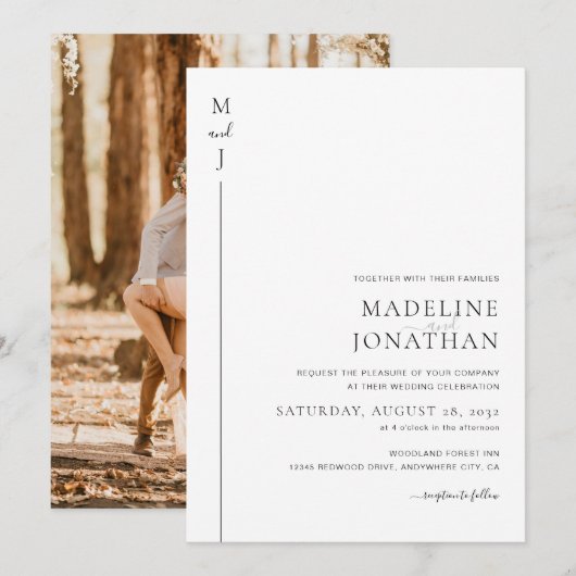 Moderne minimalistische Initiaal Monogram foto bru Kaart (Voorkant / Achterkant)