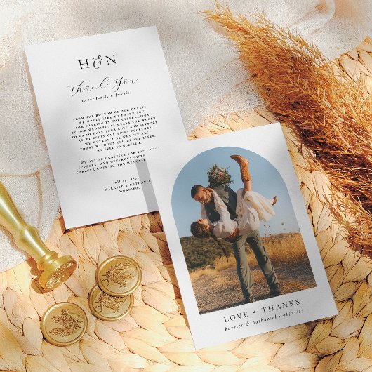 Moderne minimalistische Initialen boog foto bruilo Bedankkaart