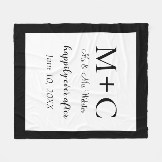 Moderne minimalistische Initialen bruiloft Fleece Deken (Voorkant (Horizontaal))